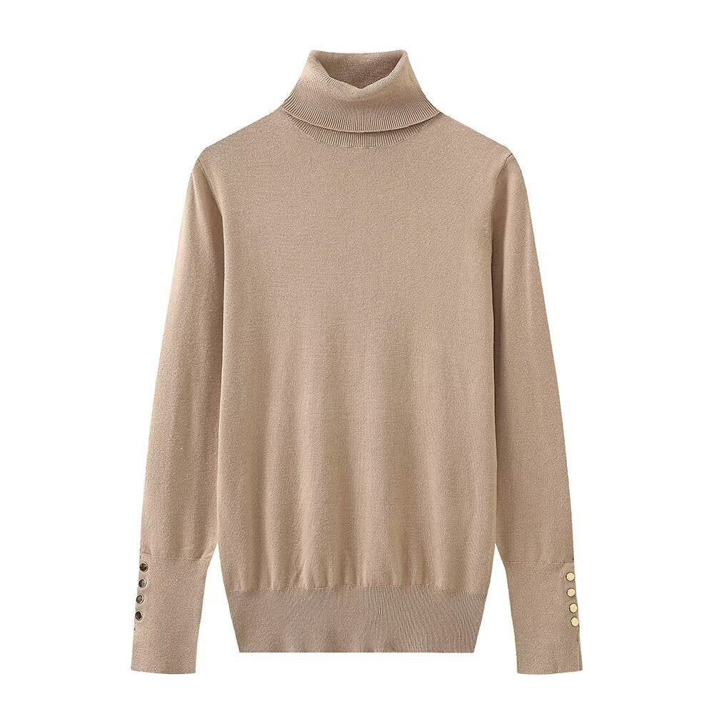 Femme Rullekravepullover med knapdetaljer Stilla