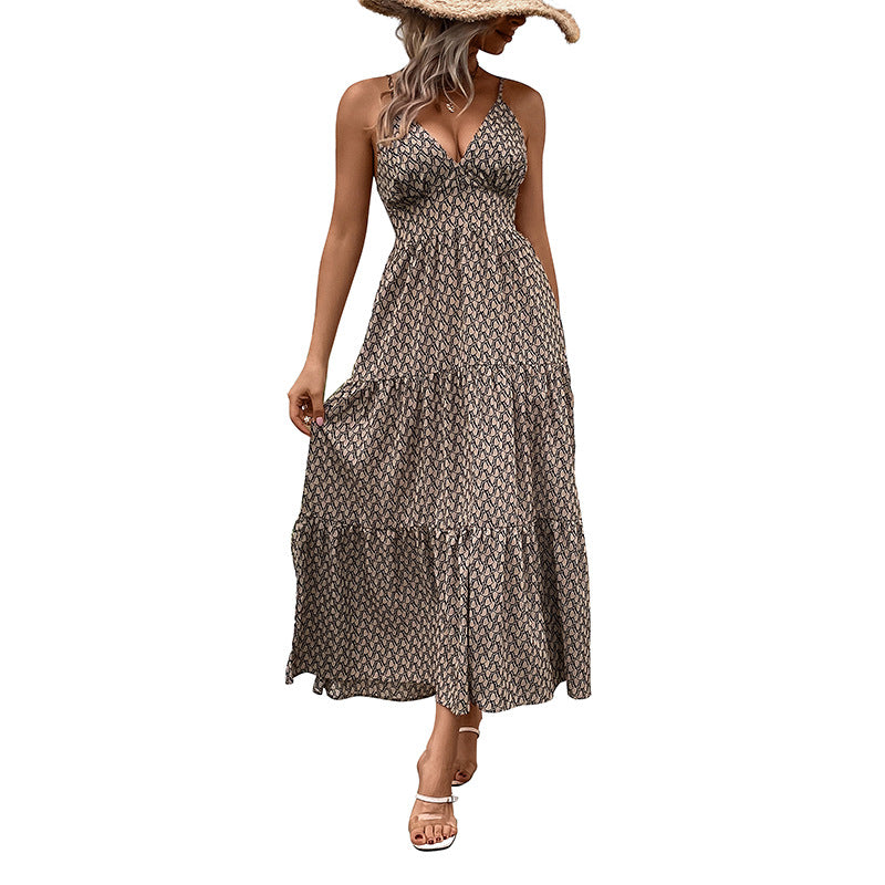 Femme Bohemian Maxi Kjole med justerbare Spaghetti-stropper Stilla