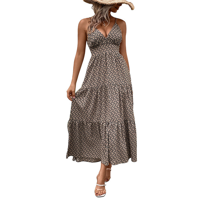 Femme Bohemian Maxi Kjole med justerbare Spaghetti-stropper Stilla