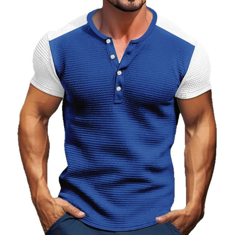 Herrer Korte Ærmer Henley Skjorte med mode Knapper Stilla