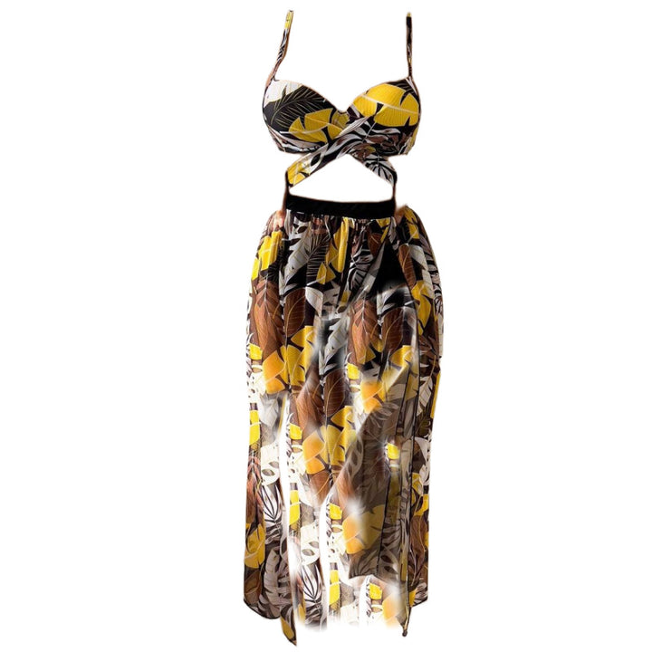 Damer To-delt Tropical Print Badetøjs-sæt med gennemsigtig Cover-Up Stilla