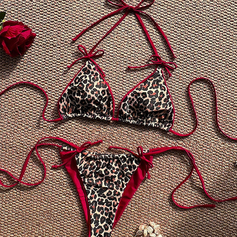 Dame Triangel-Bikini-Sæt med justerbare bånd og dyreinspireret design Skovae