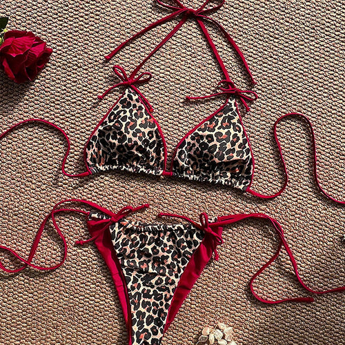 Dame Triangel-Bikini-Sæt med justerbare bånd og dyreinspireret design Skovae