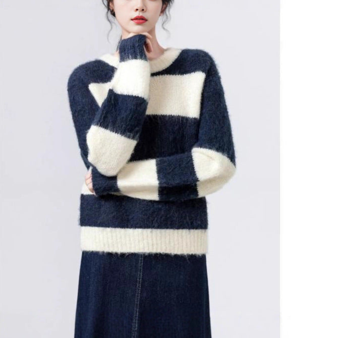 Kvindes stilfulde hyggelige sweater med stribet mønster Stilla