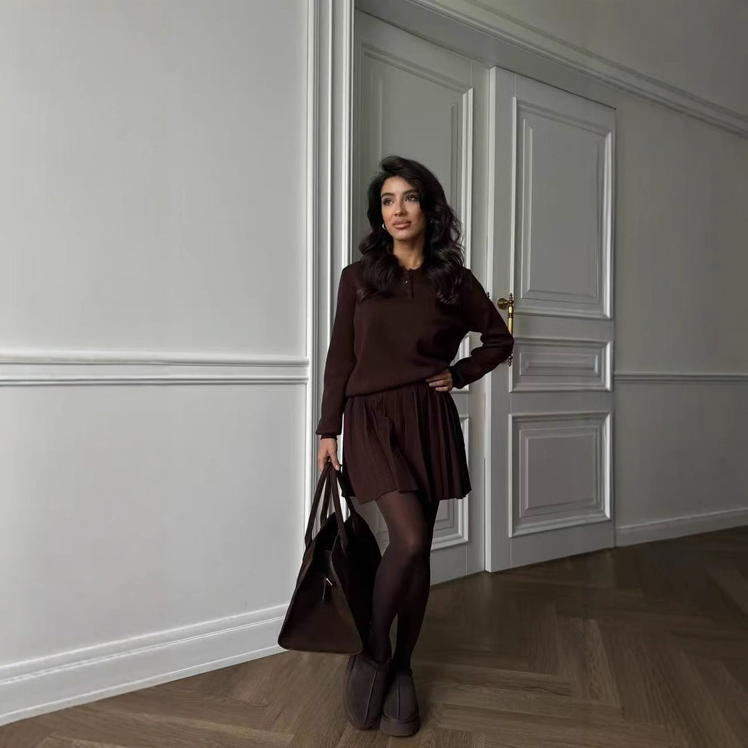 Damer mode sweatshirt kjole med knapper og plisseret nederdel Stilla