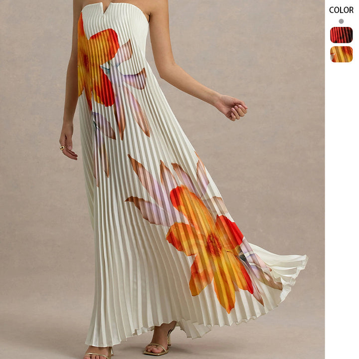 Kvindernes maxi nederdel med plisseret design og blomstermotiv Skovae
