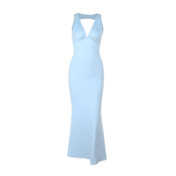 Dame Figurtilpasset Maxikjole med V-udskæring og elegant drapering Skovae