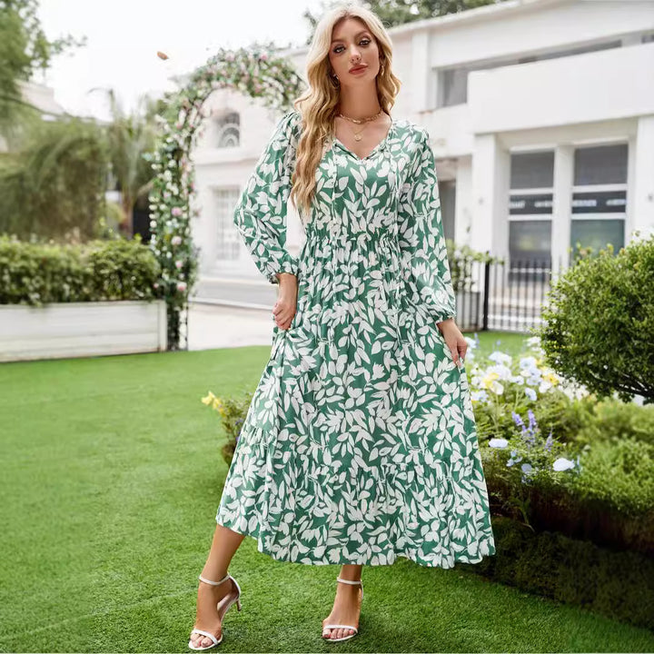 Dame Langærmet Floral Lag Maxi Kjole Stilla