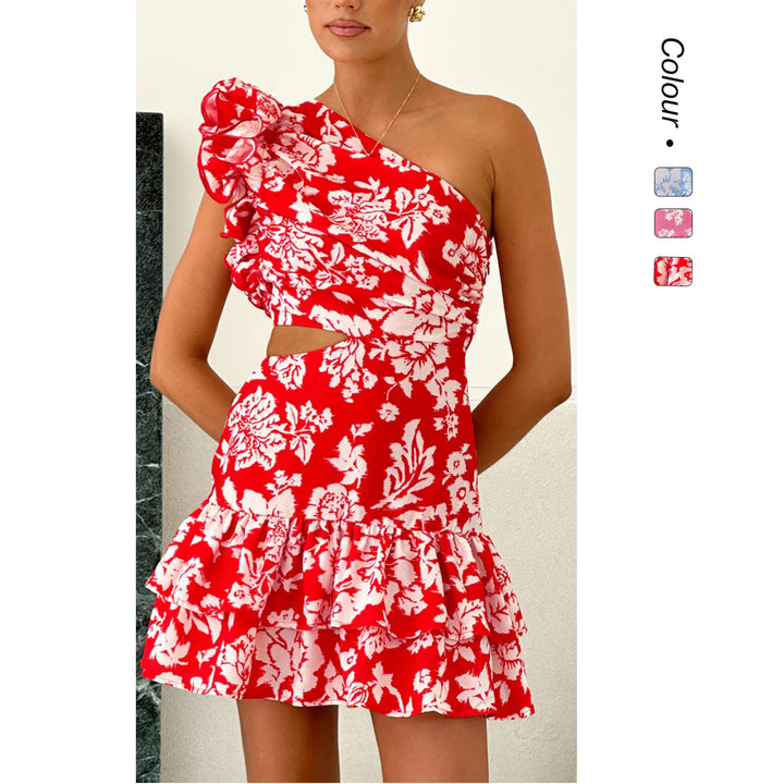 Women's wrap dress with asymmetric design and voluminous ruffles Skovae