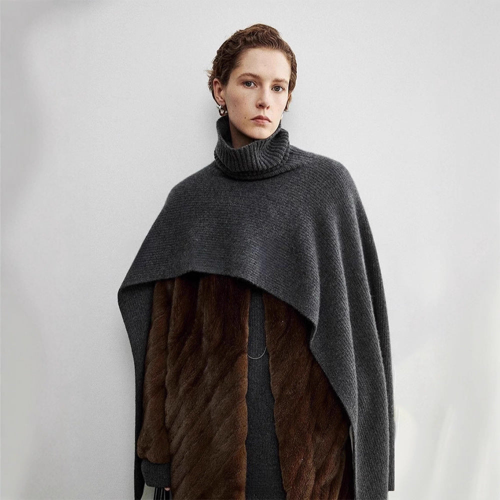 Dame elegant og moderne poncho med ekstra stor krave Stilla