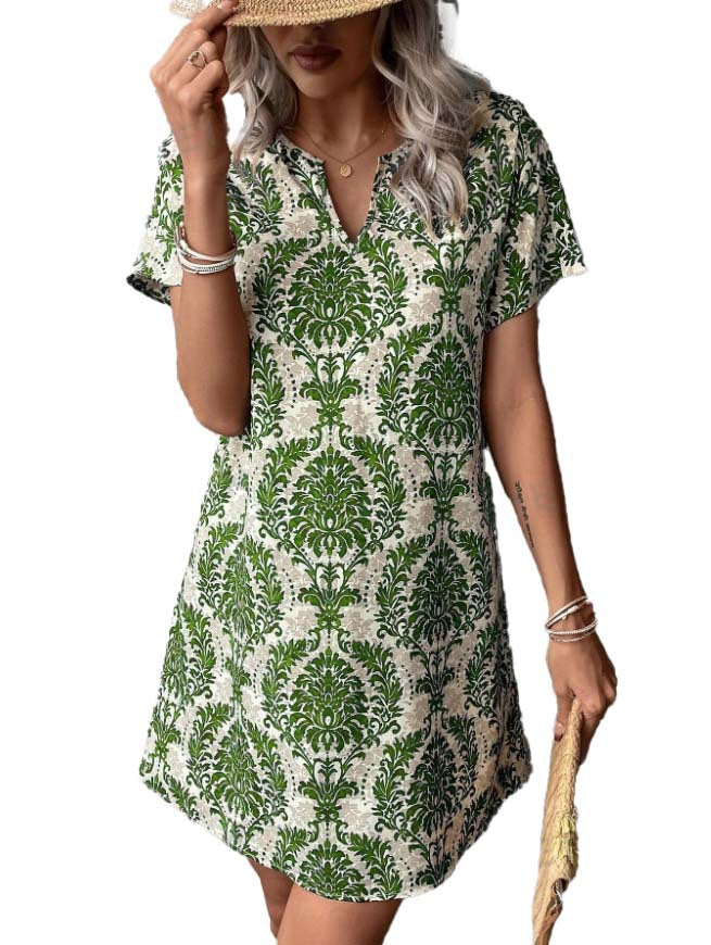Dame Casual Kjole med blomsterprint og en elegant V-udskæring Stilla