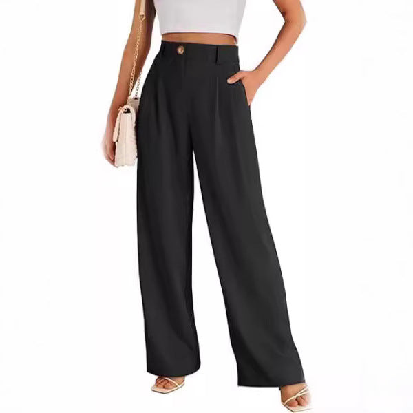 Dame bred High-Waist bukser med elegant frontfold og praktiske lommer Stilla