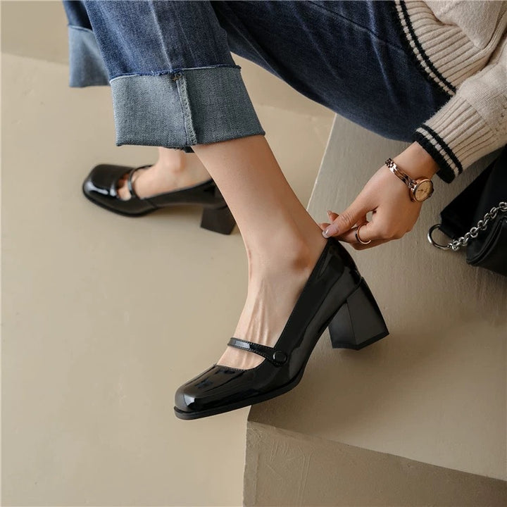 Dame High-Heel Mary Jane Pumps med glitrende overflade og komfortabel fodseng Stilla