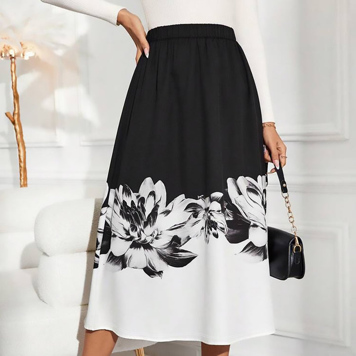 Dame Plissé-nederdel med floral design og elastisk talje Stilla