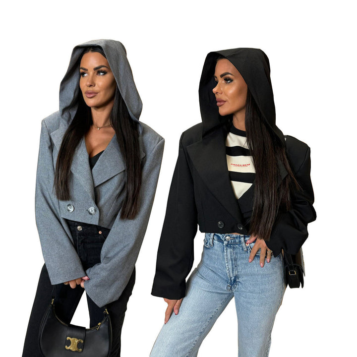 Dame mode cropped Blazerjakke med struktureret snit Stilla