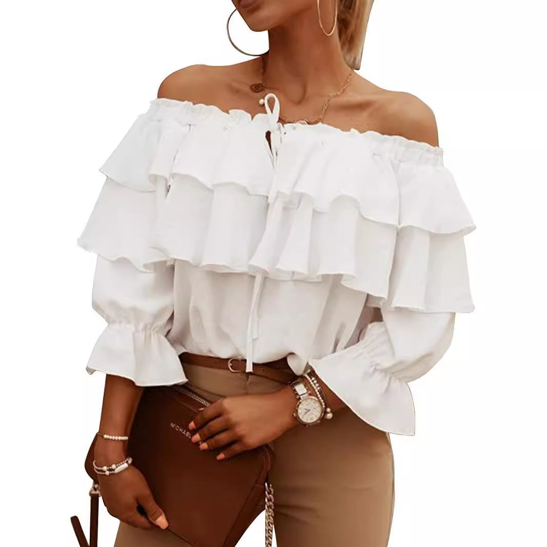 Kvinder legesyge top med flæse design og off-shoulder skæring Stilla