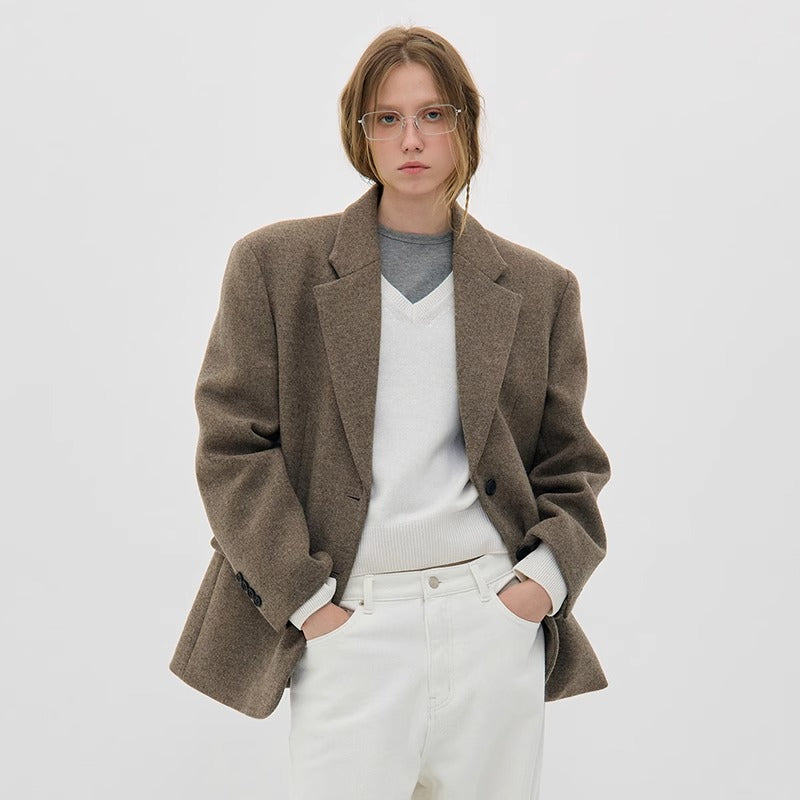 Damer Klassisk Oversized Uld Blazer Stilla