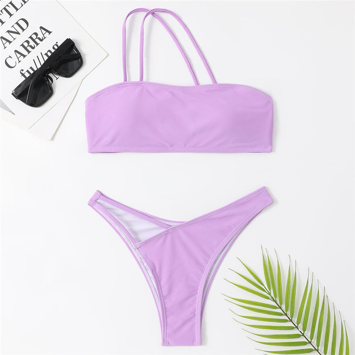 Dame bandeau-bikini med stilige stropper Stilla