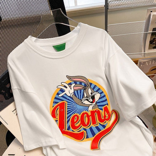 Dame T-shirt med kreativt cartoon-print og afslappet pasform Stilla