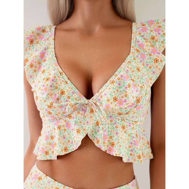 Damer Floral Bikini-Sæt med legende Ruffles design og høj talje Stilla