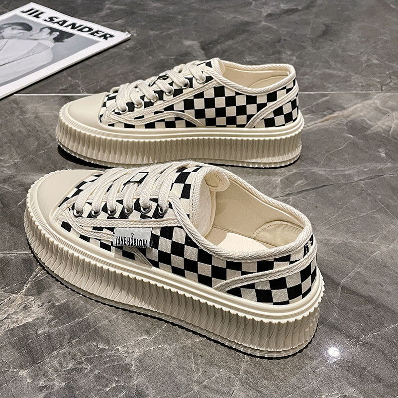 Dame Sneakers med ternet design lavet af bomuld og tyk profil sål Stilla