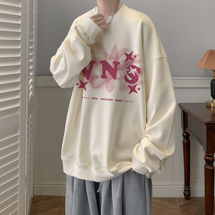 Herrer afslappet oversized sweater med kreativt print og behagelige mansjetter Stilla