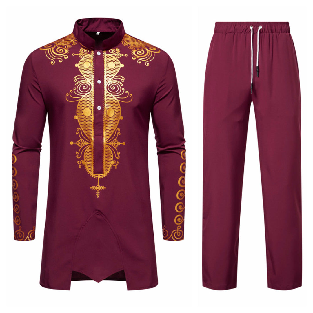 Herrer Elegante Langærmet Trykt Tunika Skjorte Stilla