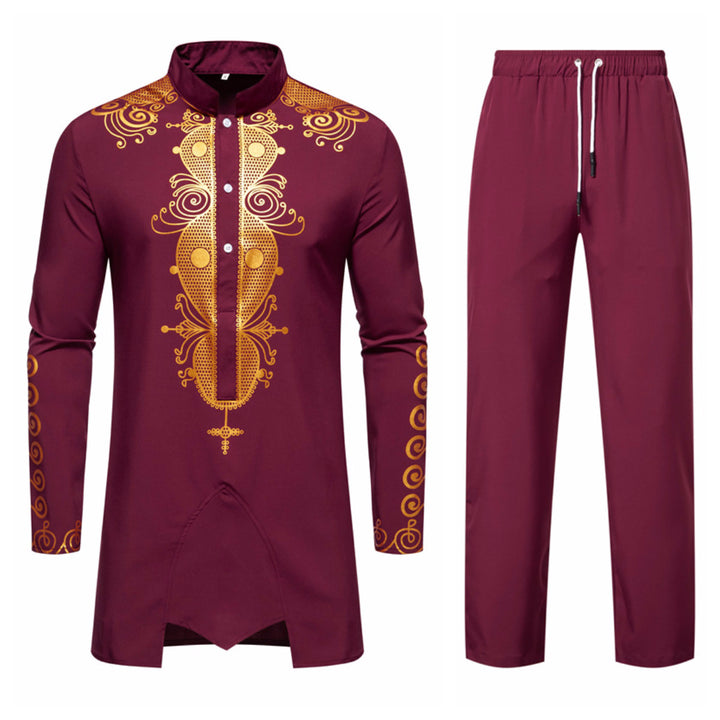 Herrer Elegante Langærmet Trykt Tunika Skjorte Stilla