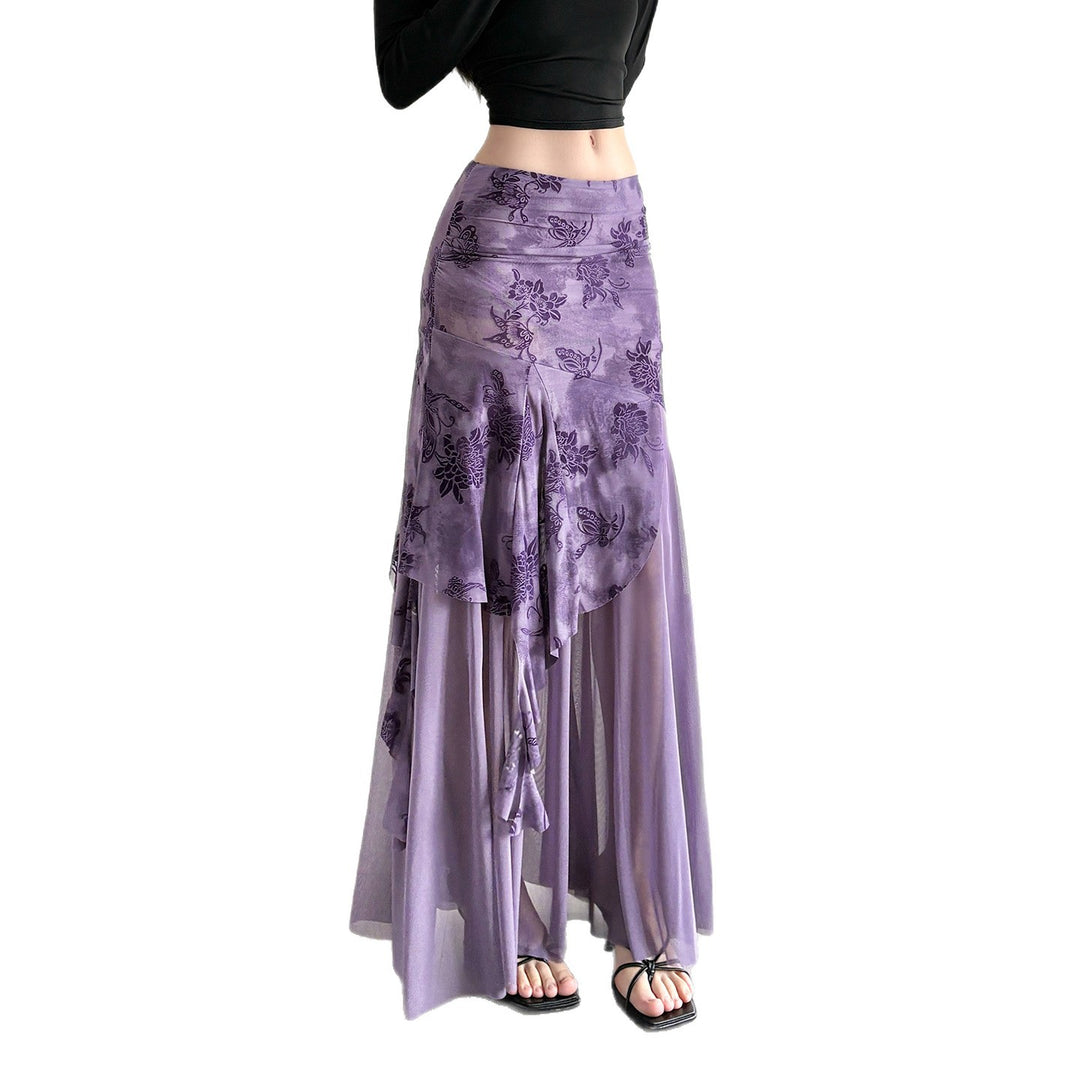 Dame Maxi-nederdel med blomstret design og asymmetrisk snit Skovae