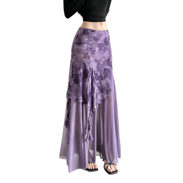 Dame Maxi-nederdel med blomstret design og asymmetrisk snit Skovae