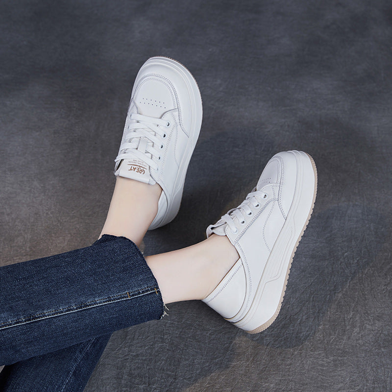 Dame Premium Læder Casual Sneakers med forhøjet sål Stilla