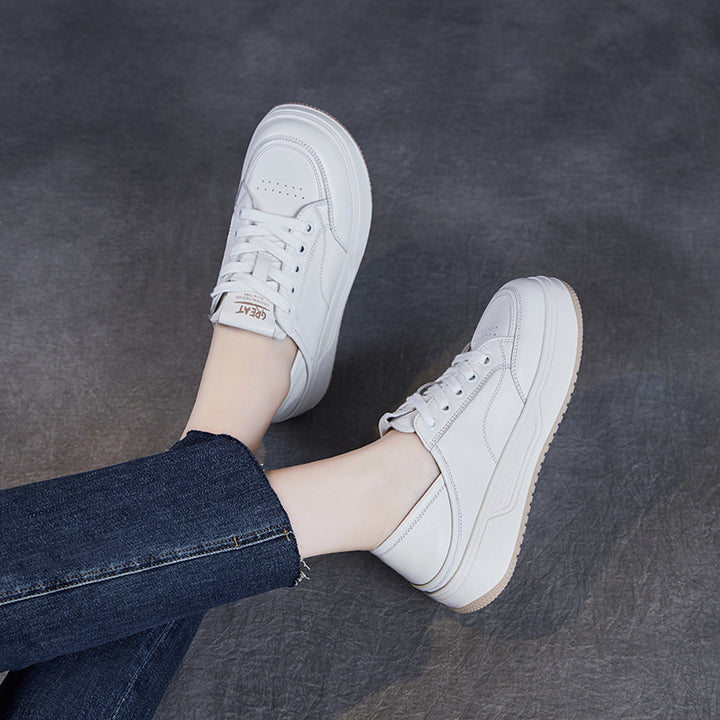 Dame Premium Læder Casual Sneakers med forhøjet sål Stilla
