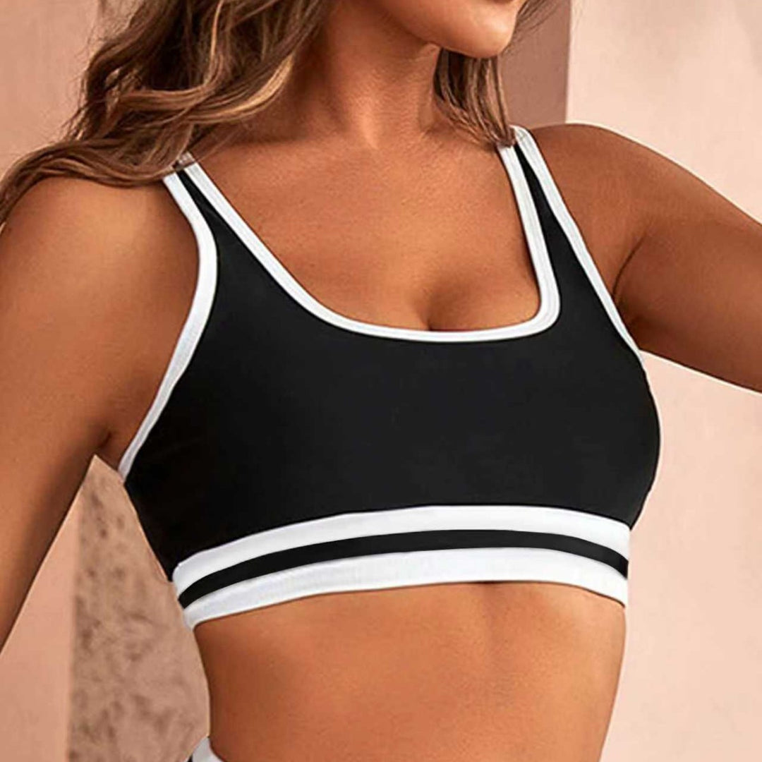 Dame Sporty Bikini-sæt med elastiske stropper og kontrastkanter Skovae