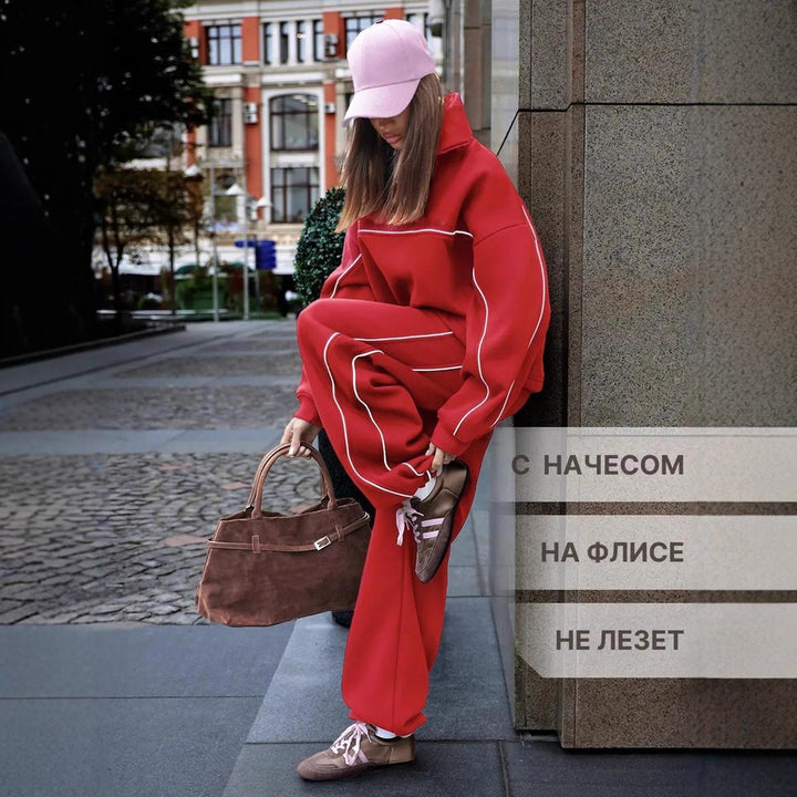 Kvindernes sporty fritid loungewear sæt med høj krave og lynlås Skovae