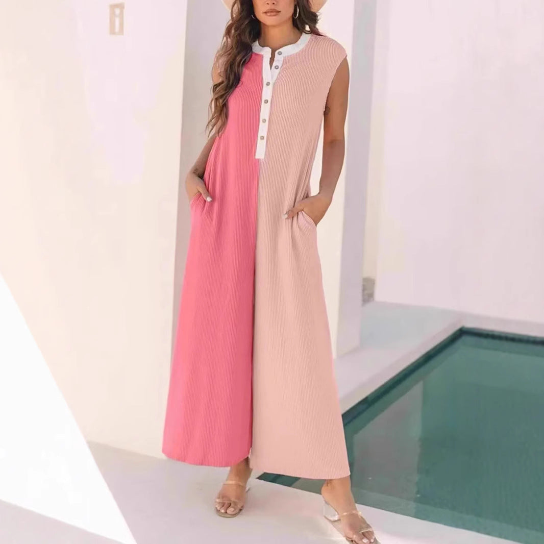 Dame Lange Sommerjumpsuit med knaplukning og praktiske lommer Stilla