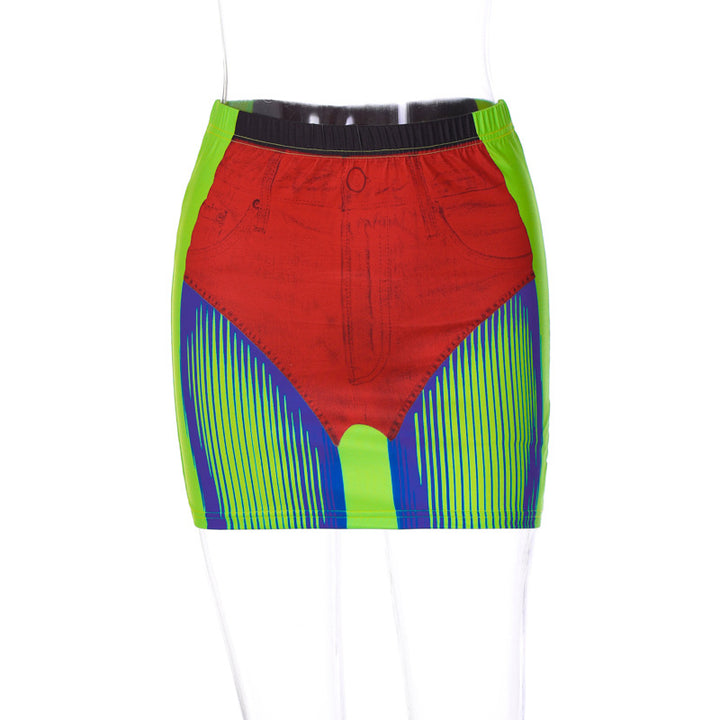 Dame Trendy Mini Nederdel med unik Denim Print Stilla