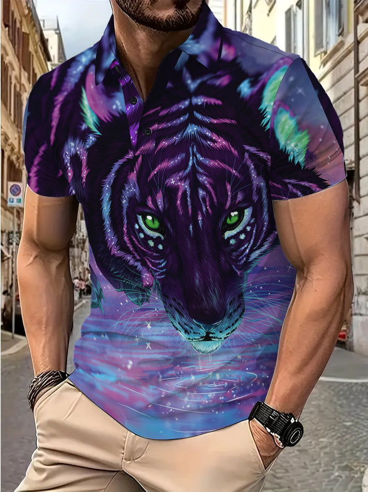 Herrer Poloshirt med fantasifuld dyregrafik Stilla
