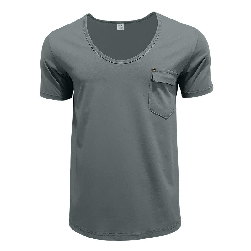Herrer afslappet T-shirt med dyb rund halsudskæring og praktisk brystlomme Stilla