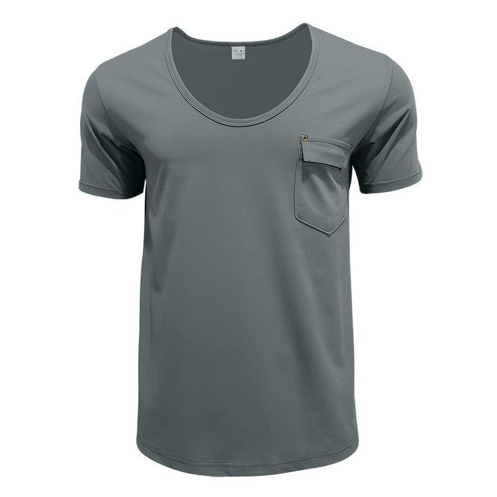 Herrer afslappet T-shirt med dyb rund halsudskæring og praktisk brystlomme Stilla