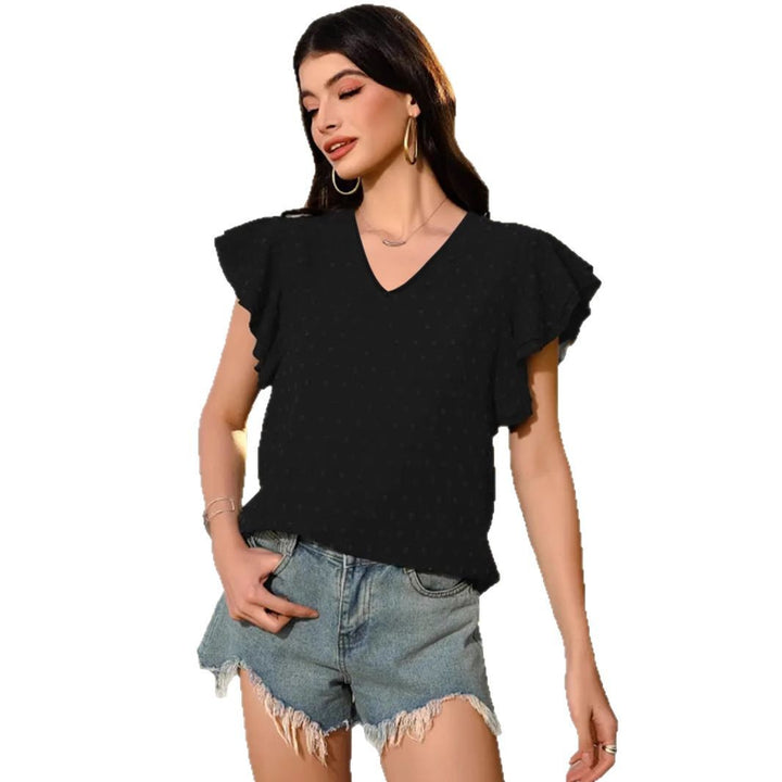 Dame Rynket Skulder V-Hals Bluse Stilla