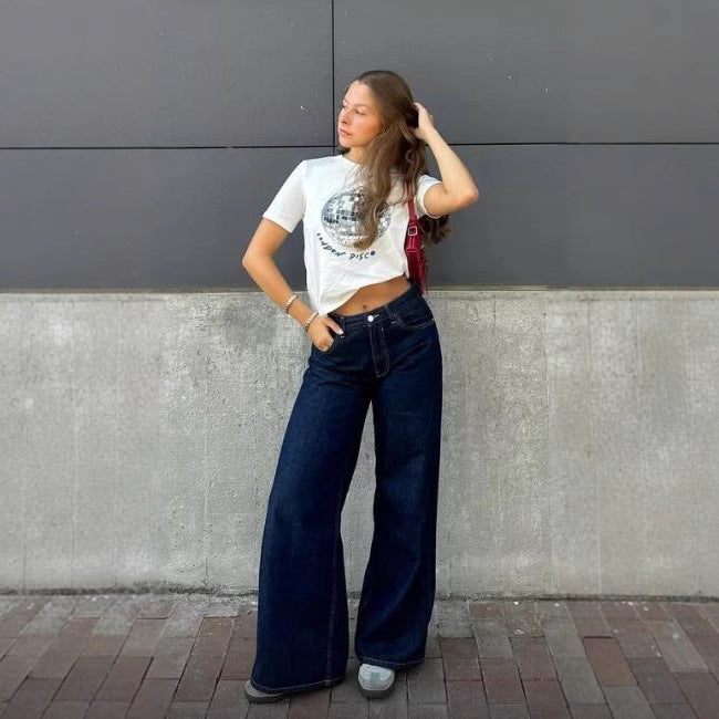 Dame Løst skårne Denim-jeans med afslappet stil og stor benudskæring Stilla