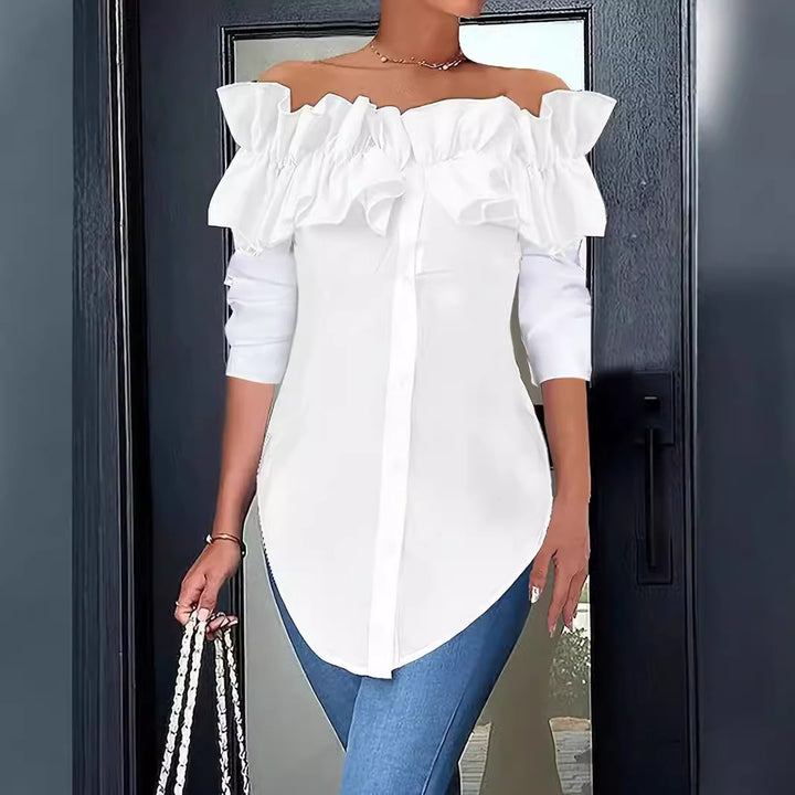 Damebluse med voluminøse flæsedetaljer Stilla