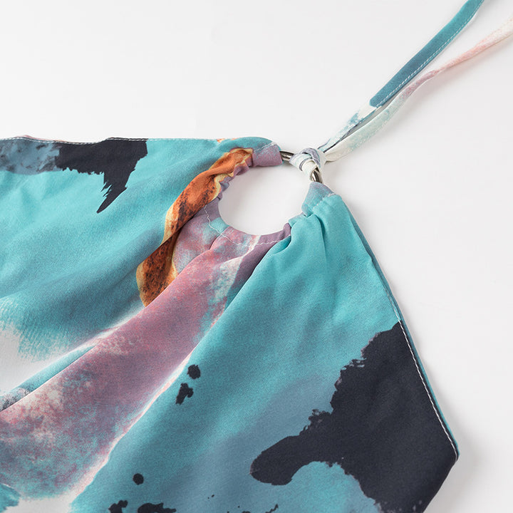 Dame crop top med unikt trykdesign og raffinerede sløjfer Stilla