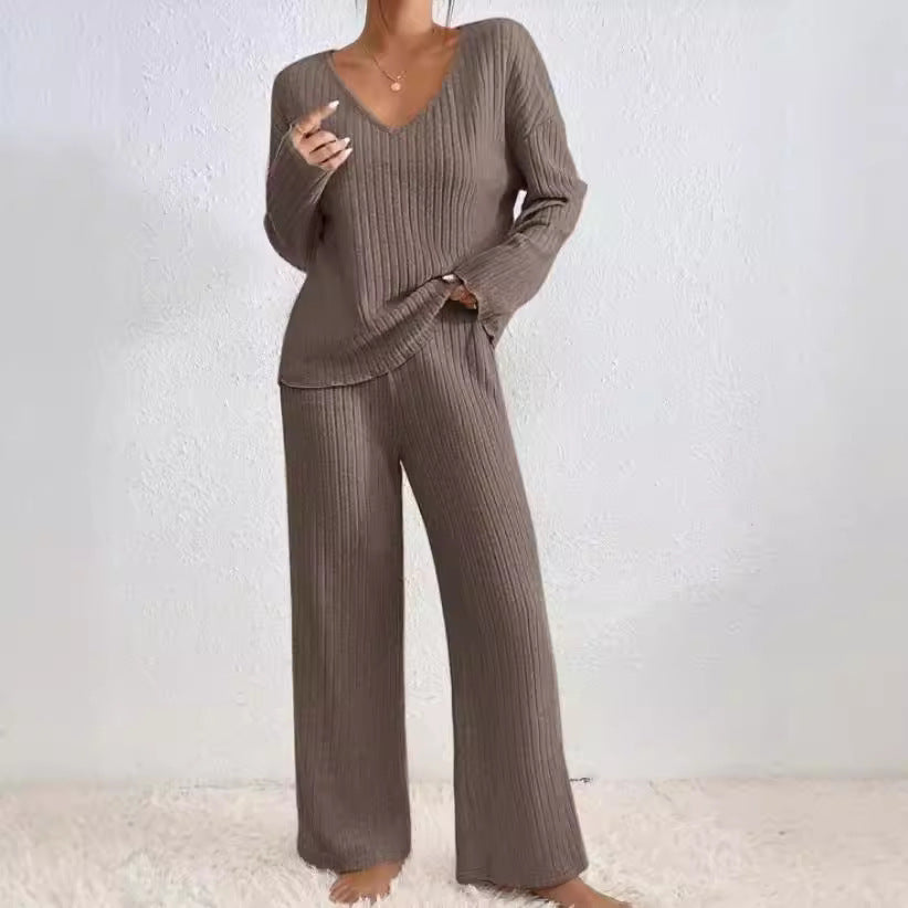 Dame hyggeligt strik-loungewear-sæt Stilla