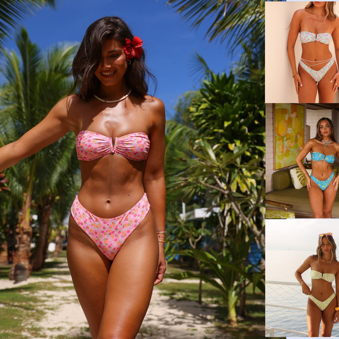 Dame Bandeau-bikini-sæt med blomstret design og aftagelige puder Stilla