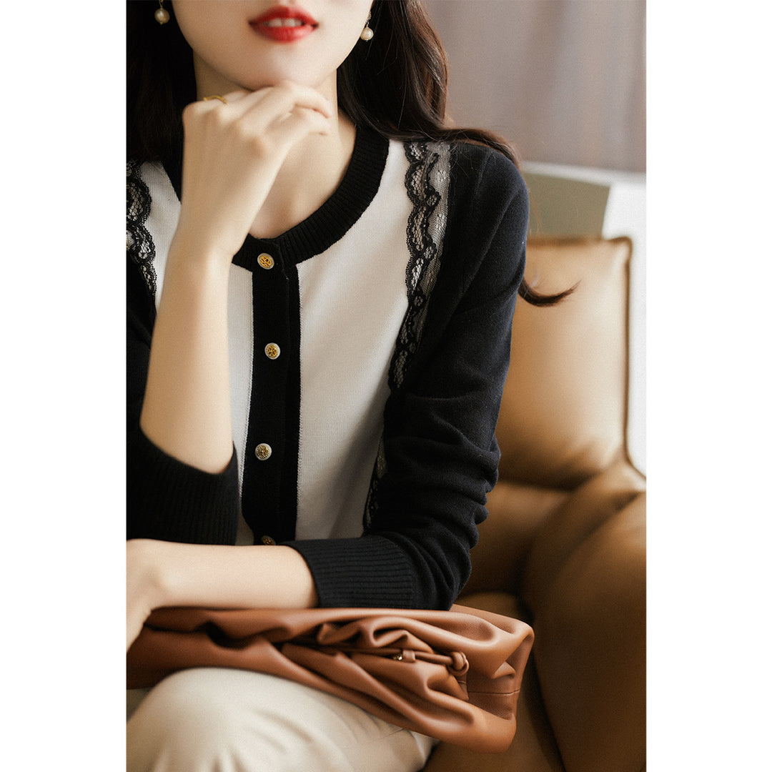 Kvindernes elegante cardigan med blonder trim Stilla