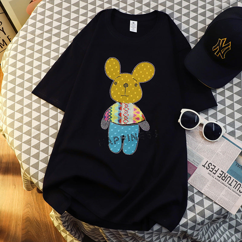 Dame T-shirt med legende dyremotiv og funklende accenter Stilla