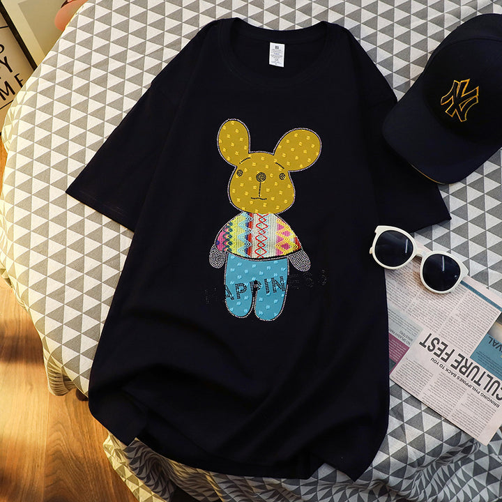 Dame T-shirt med legende dyremotiv og funklende accenter Stilla