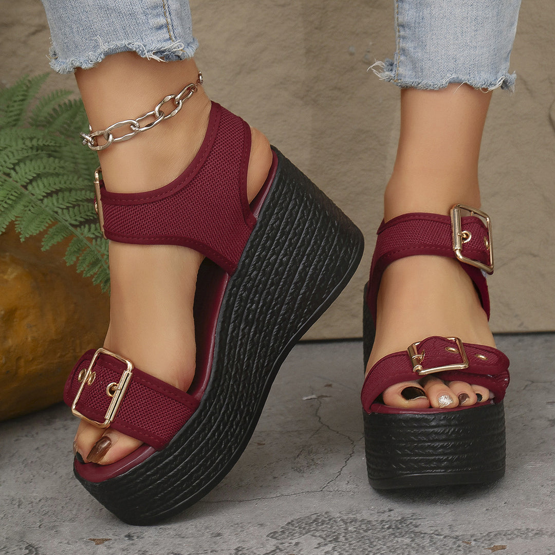 Dame nan Espadrille-Plateau-Sandalette med tekstilremme, store metalspenne og polstret komfortfodseng Skovae