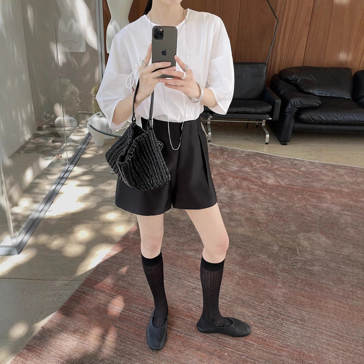 Dame elegante shorts med høj talje og struktureret stof Stilla
